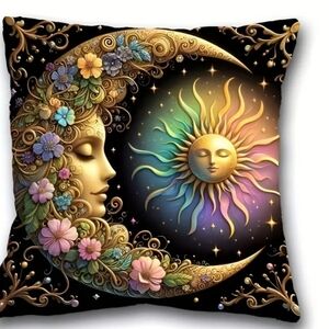 One Set of 2 Beautiful Floral Sun Pillow Covers White on backside 17x17